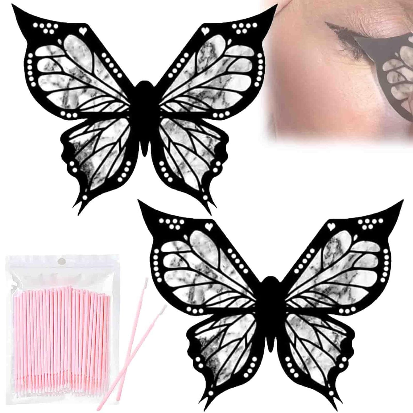 Butterfly Eyeliner Stencil, Butterfly Winged Eyeliner Stamp, One Swipe Eyeliner Butterfly Makeup Tool, Eyeliner Wing Stamp Stencils Reusable and Flexible Eyeliner Stamp Tool for Winged Look (2Pcs)