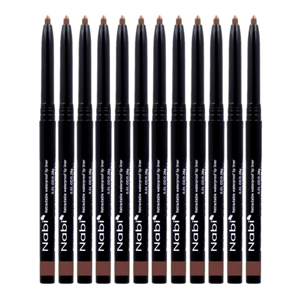 (12pcs) Nabi Retractable Waterproof Eyeliner Pencil - Long Lasting Fade Resistant Formula - Quick Makeup Remover (Brown)