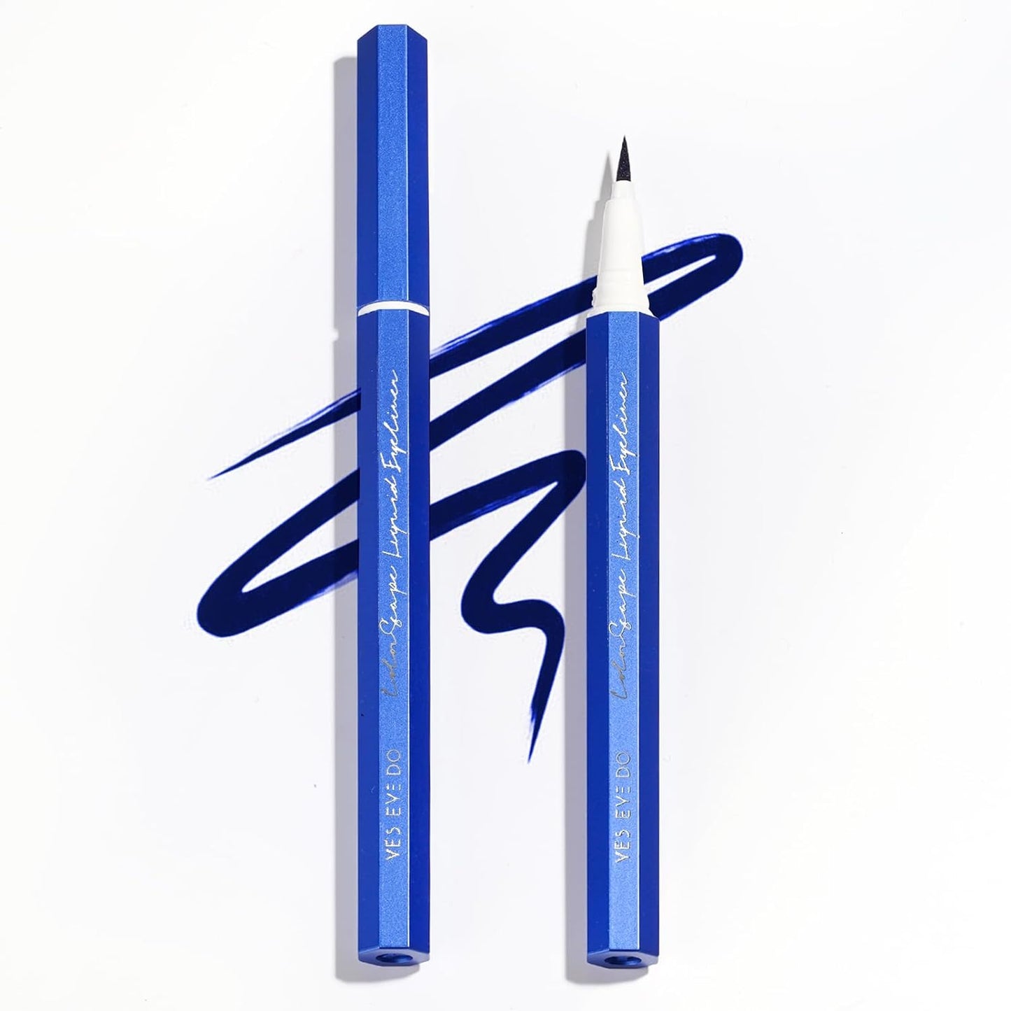 Deep Blue Eyeliner Liquid - Long Lasting Infallible Liquid Vegan Eyeliner Pencil - Precision Felt Tip Colored Cat Eye Makeup Pen - Water Removable- Body Art Use (Midnight Wave)
