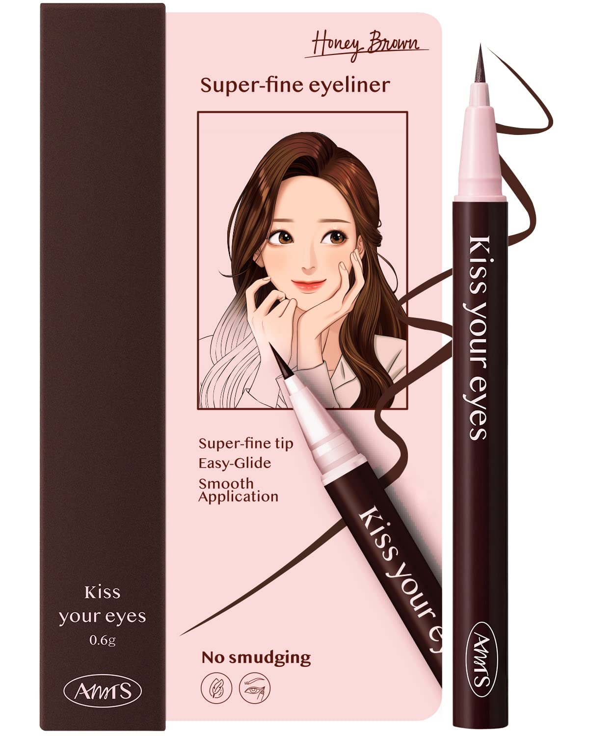 AMTS x True Beauty Edition Waterproof Liquid Brown Eyeliner | Kiss Your Eyes K-Beauty | Micro Thin Tip, All-Day Wear, Sweat-proof, Easy Glide, Fast Drying, Long Lasting, Agyo eyeliner