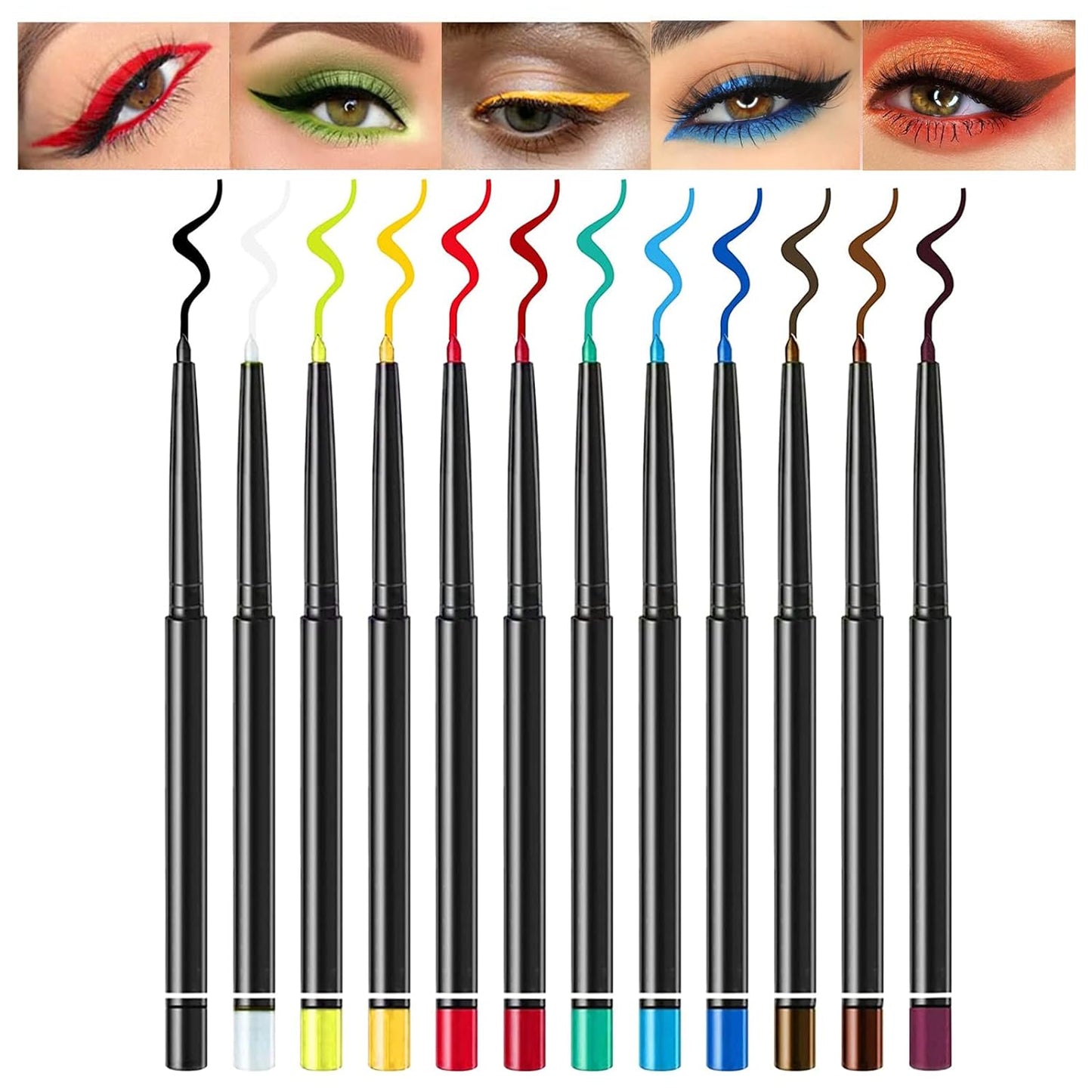 12 Color Eyeliner Set, Waterproof Gel Eyeliner Pencil Colored Eyeliners Eyeshadow Pencil Long Lasting Smudge Proof Eyeliner Colorful Eyeliner Makeup Eyeliner Eye Makeup Set Gift for Women Girls