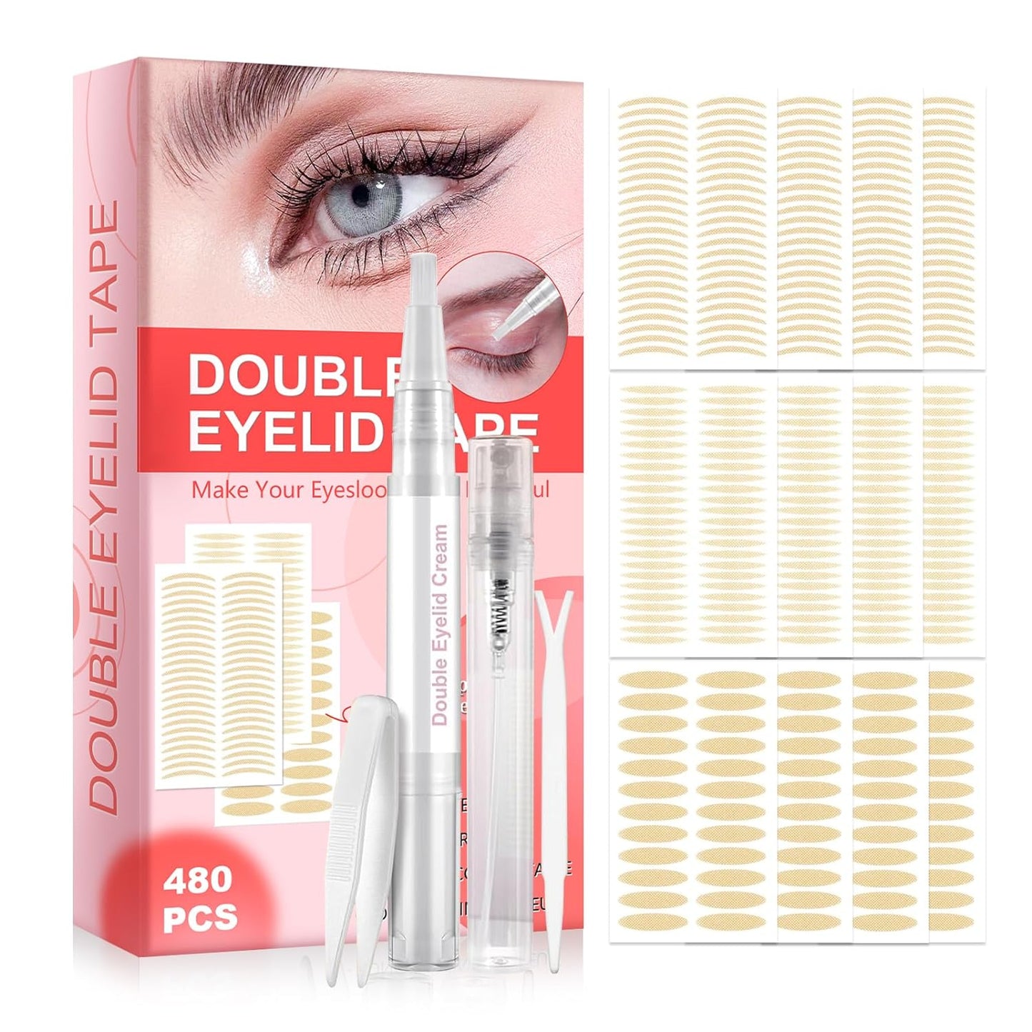 480pcs Medical-Grade Eyelid Tape - Eyelid Lifter Strips: Achieve Natural Double Eyelids, Waterproof & Breathable - Ideal for Hooded, Droopy, and Uneven Lids - Makeup-Friendly and Long-Lasting Results
