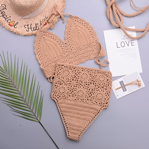 Crochet Lace Up Female Swimsuit High Waist Bikini Bandeau Women Swimwear Two-Pieces Bikini Set Bather Bathing Suit Swim - YourStore YourStore janette_blakely 0 Crochet Lace Up Female Swimsuit High Waist Bikini Bandeau Women Swimwear Two-Pieces Bikini Set Bather Bathing Suit Swim