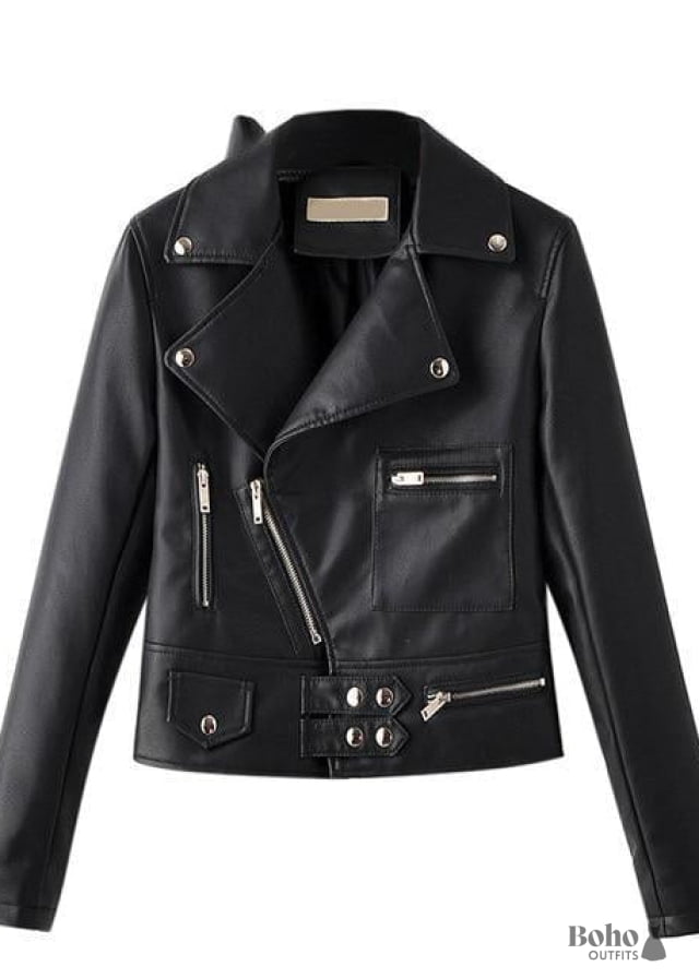 Boho Rock Jacket in Faux Leather - Black / XL - Shirts &