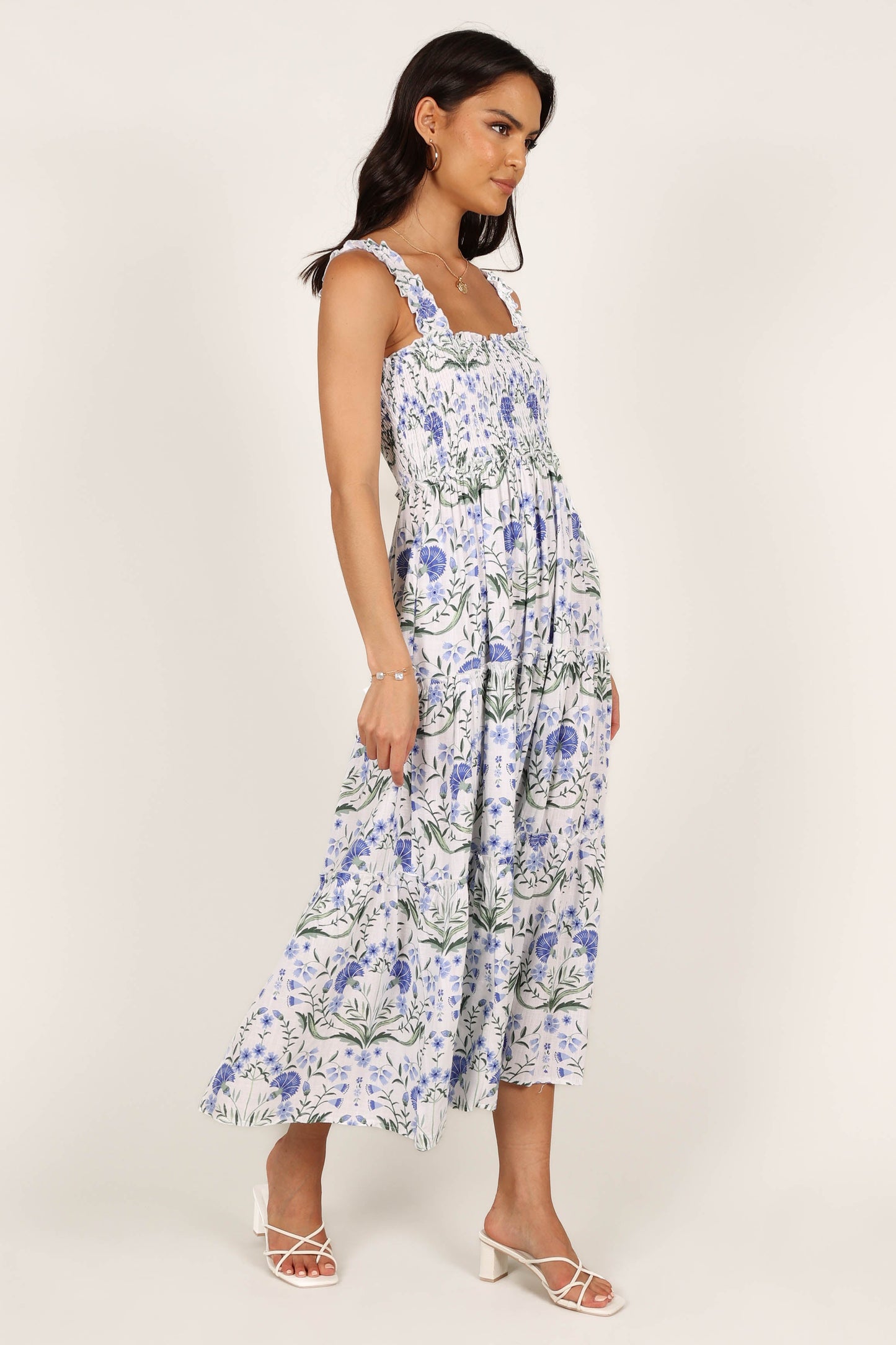 August Shirred Maxi Dress - Blue Floral