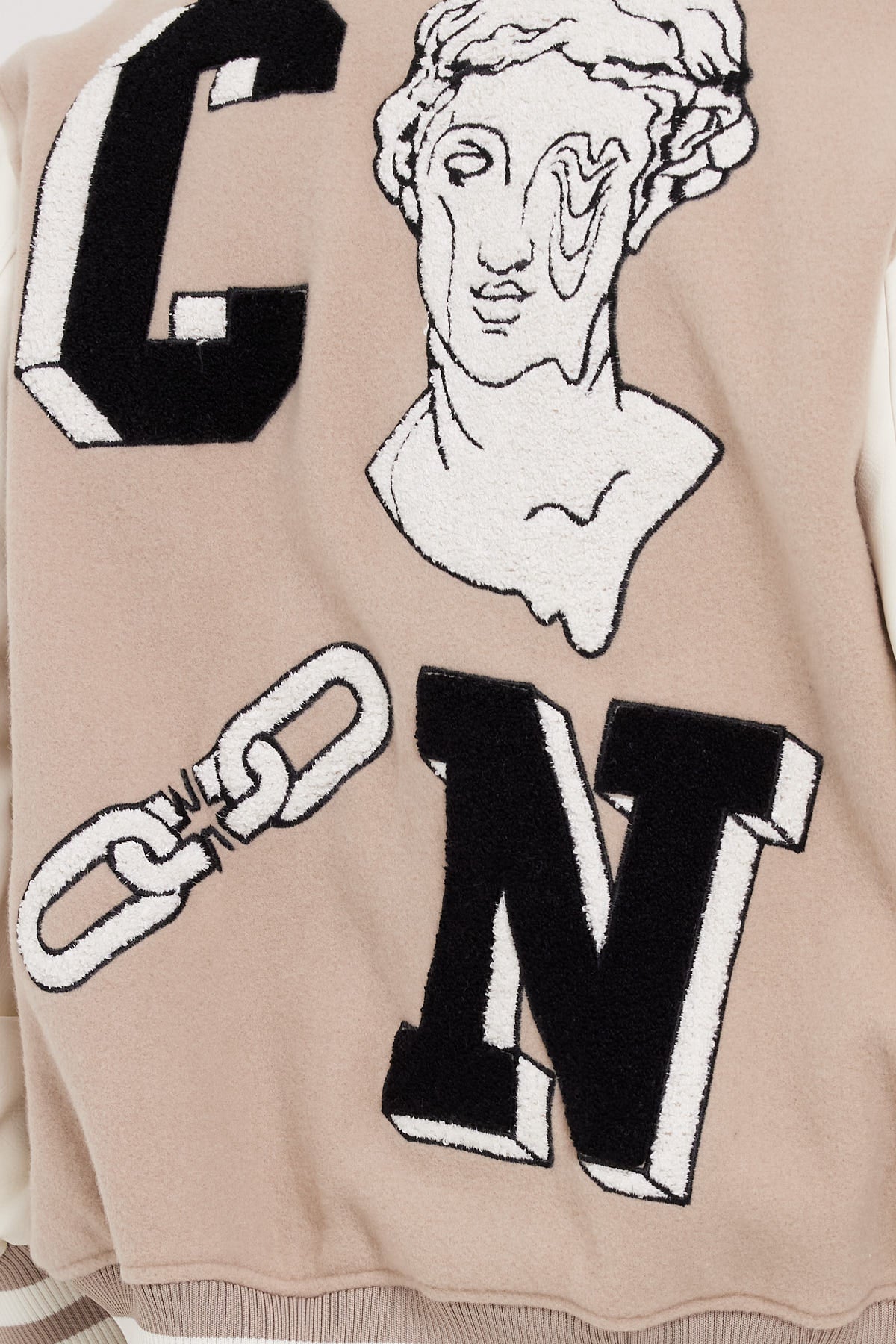 Common Need Perspective Varsity Jacket Taupe Cream
