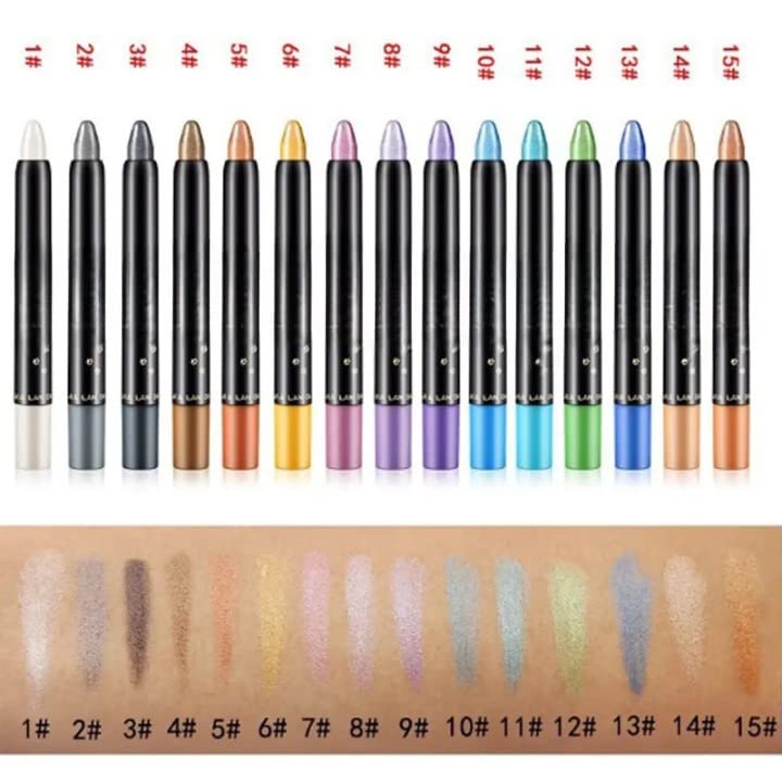 15 Color Highlighter Eyeshadow Pencil Waterproof Glitter Eye Shadow Eyeliner Pen Set, Eye Shadow Pencil, Pearl Eyeliner Kit Metallic Eyeliner Pencil Glitter Eyeliner for Women