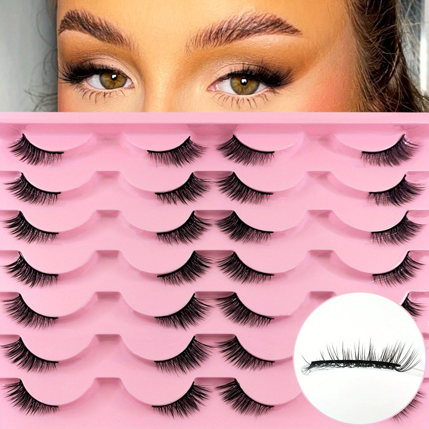 7 Pairs Half Eye False Eyelashes,  Cat Eye Natural Fluffy Faux Mink Lashes, Cluster Wispy Long And Short Eyelashes