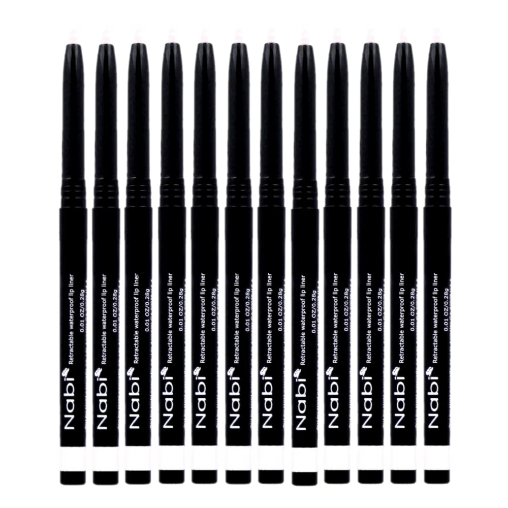 (12pcs) Nabi Retractable Waterproof Eyeliner Pencil - Long Lasting Fade Resistant Formula - Quick Makeup Remover (White)