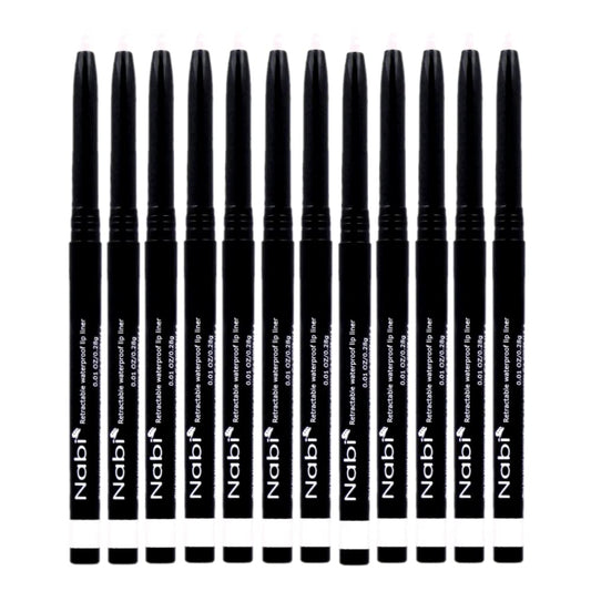 (12pcs) Nabi Retractable Waterproof Eyeliner Pencil - Long Lasting Fade Resistant Formula - Quick Makeup Remover (White)