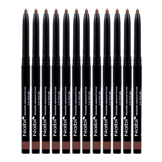 (12pcs) Nabi Retractable Waterproof Eyeliner Pencil - Long Lasting Fade Resistant Formula - Quick Makeup Remover (Brown)