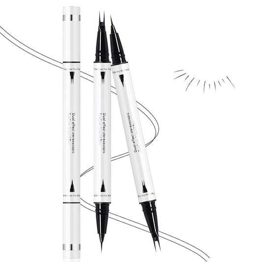 Double Tip Lower Eyelash Pencil Dual End Anti-Smudge Waterproof, Dual Pronged Bottom Eyelashes Pen Slim Eye Liner Liquid Lashes Eyeliner Extra Fine 3D Under Lash for Eye Makeup (Black 2Pcs)