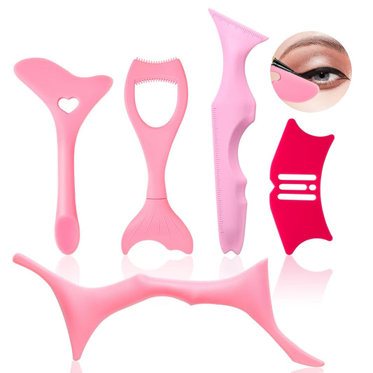 All In One Eyeliner Tool Kit,5Pcs Silicone Eyeliner Stencils Winged Tip Eyeliner Aid Reusable Eyeliner Guide Tool Eyeshadow Applicators Multifunction Eye Makeup Tool Kit