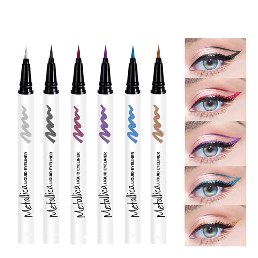 6 Color Eyeliner Set High Pigmented Metallic Liquid Eyeliner Long Lasting Waterproof Pearl Eyeliner Pen Makeup for Girls and Women