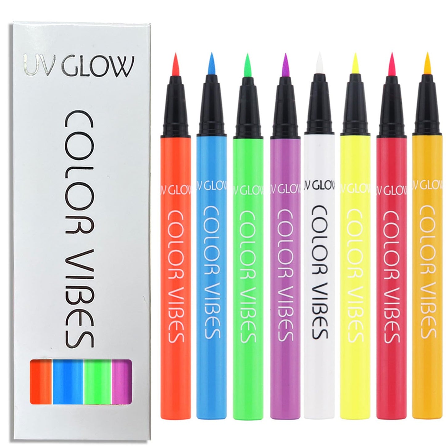 8 Color Neon Liquid Eyeliner Set High Pigmented Neon Eyeliner Pen Long Lasting Waterproof Glow In The Dark Neon Eyeliner for Halloween Christmas Party