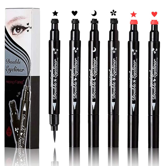 Double-sided headed Liquid Stamp Eyeliner Pen, Pencil with Eye Makeup Stamp Waterproof Double Sided Long Lasting Seal Eye-liner Stencils Long-Lasting Tattoo Makeup(6in1)
