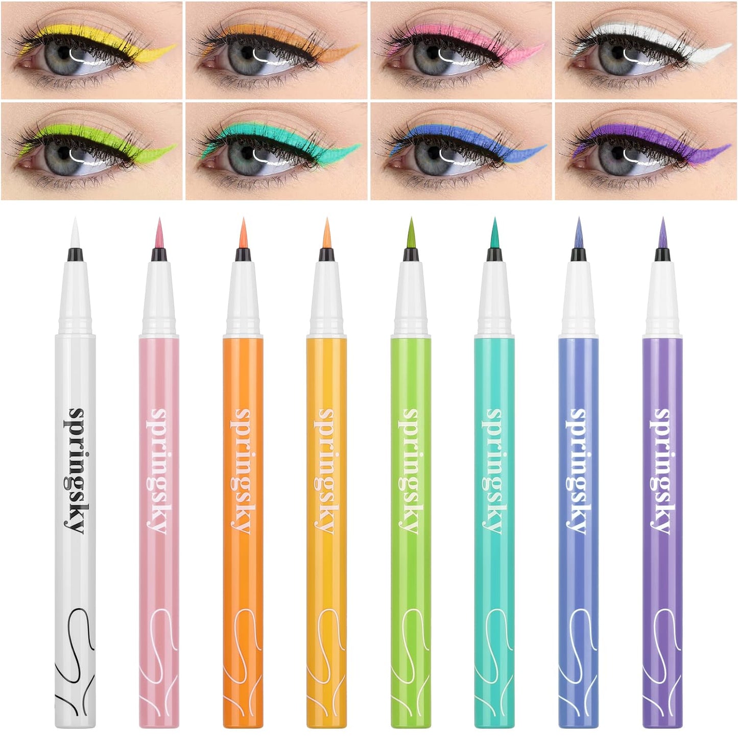 8 Macaron Colors Liquid Eyeliner Set Waterproof Long Lasting Matte Summer Makeup Colors Eyeliner Pen, Colorful Eye Liner Makeup Gift Kit for Women, Girls