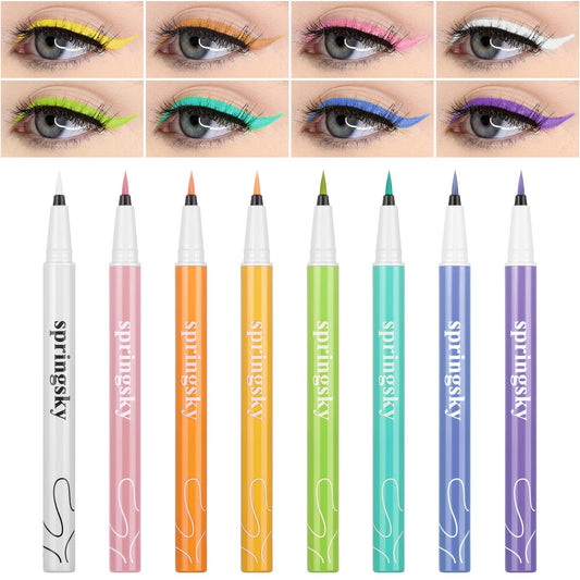 8 Macaron Colors Liquid Eyeliner Set Waterproof Long Lasting Matte Summer Makeup Colors Eyeliner Pen, Colorful Eye Liner Makeup Gift Kit for Women, Girls