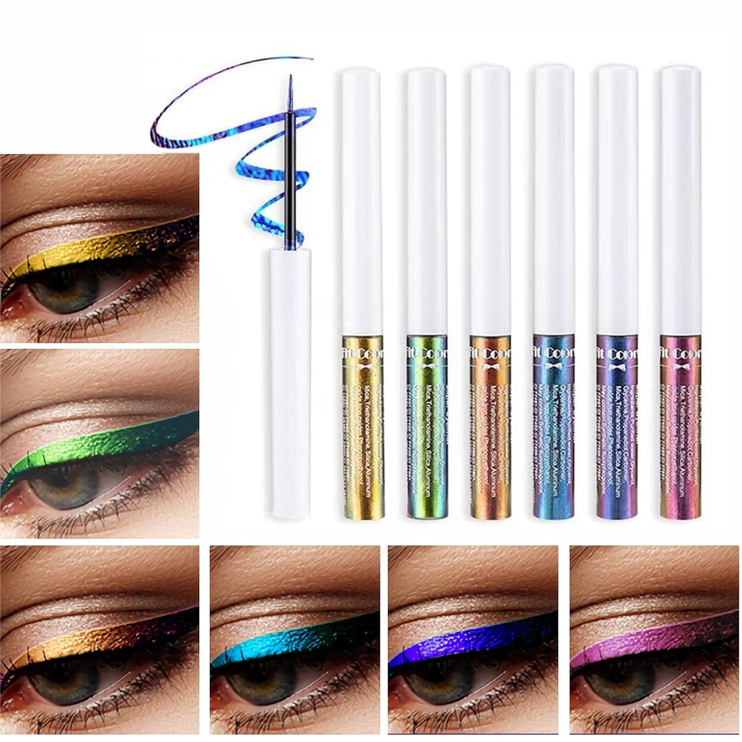 6 Colors Chameleon Liquid Glitter Eyeliner Set Highly Pigmented Intense Color Shifting Metallic Satin Multi-Reflective Finish Glitter Eye Liner Long-lasting Shimmer Eye Shadow Makeup Pen