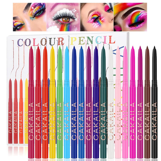 18 Colorful Eyeliner Pen Set, Eye Shadow Pencil, Pearl Eyeliner Kit Metallic Glitter Colored Eyeliner for Women Eye&Lip Liner Professional Waterproof Retractable Eye Makeup