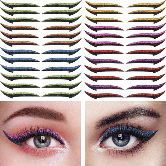 24 Pairs Reusable Eyeliner and Eyelash Stickers, Glitter Eyeliner Stickers Double Eyelid Tape Self-Adhesive Eye Line Strip Instant Eye Makeup Tool Waterproof