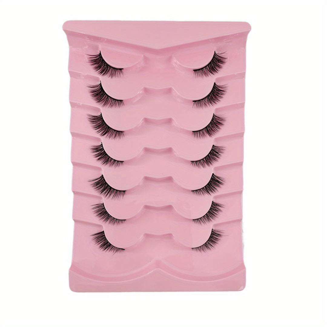 7 Pairs Half Eye False Eyelashes,  Cat Eye Natural Fluffy Faux Mink Lashes, Cluster Wispy Long And Short Eyelashes