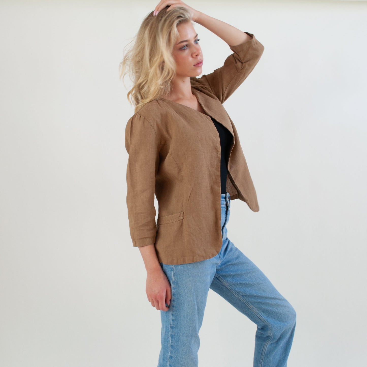 Casual Linen Blazer with 3/4 Sleeves
