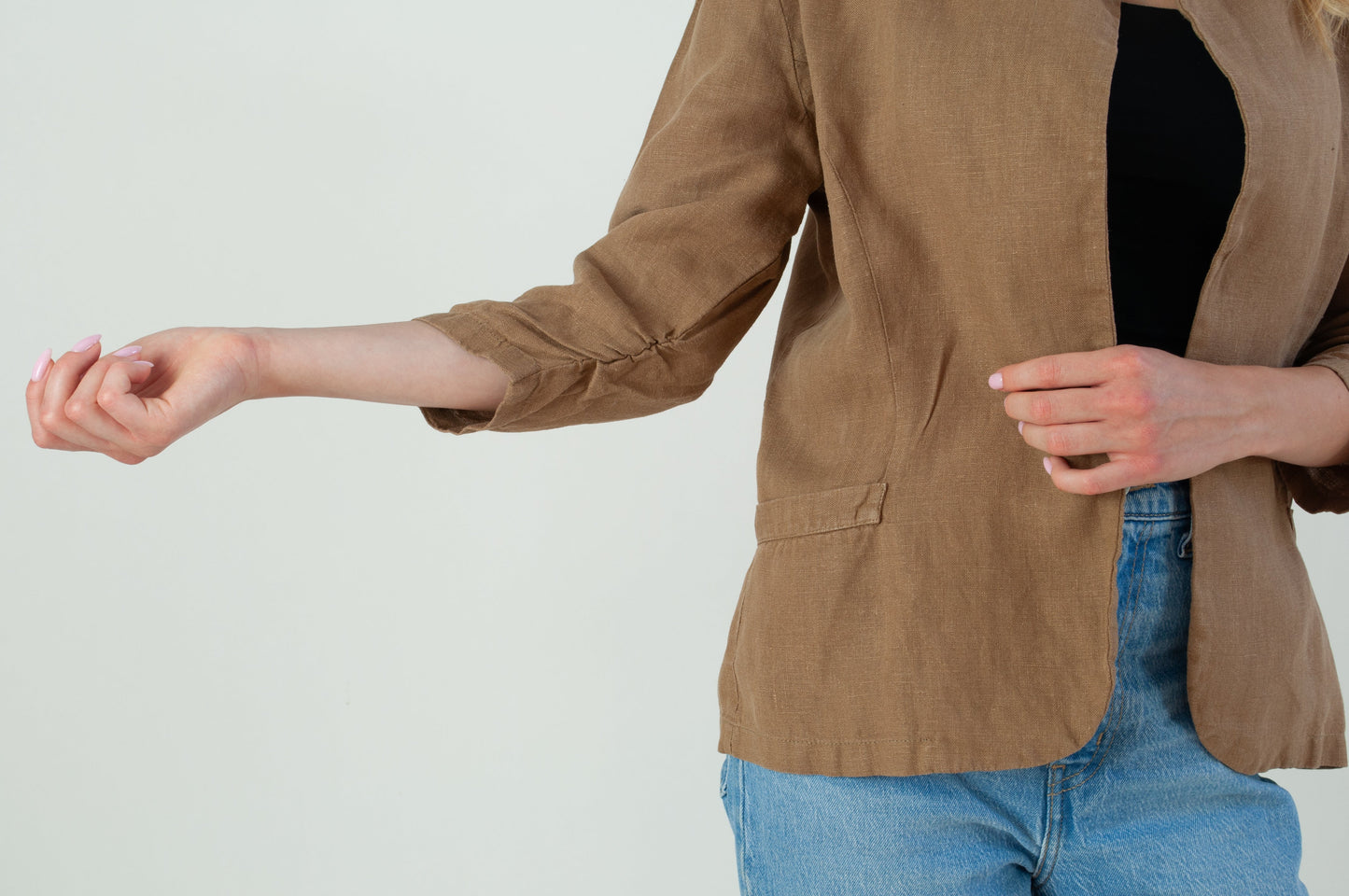Casual Linen Blazer with 3/4 Sleeves