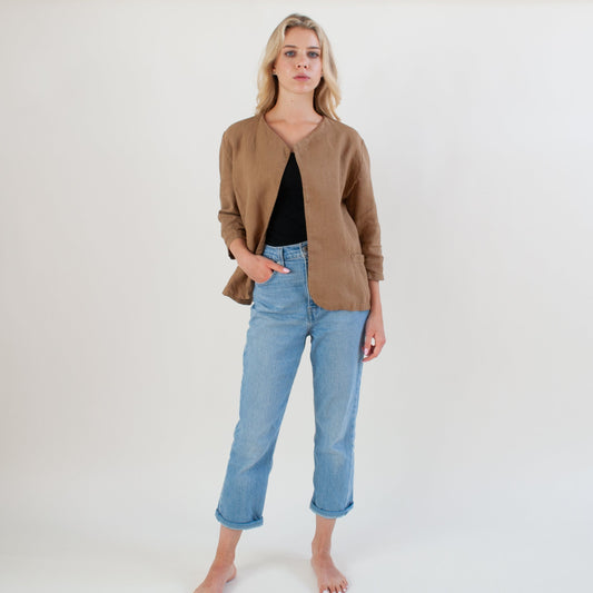 Casual Linen Blazer with 3/4 Sleeves