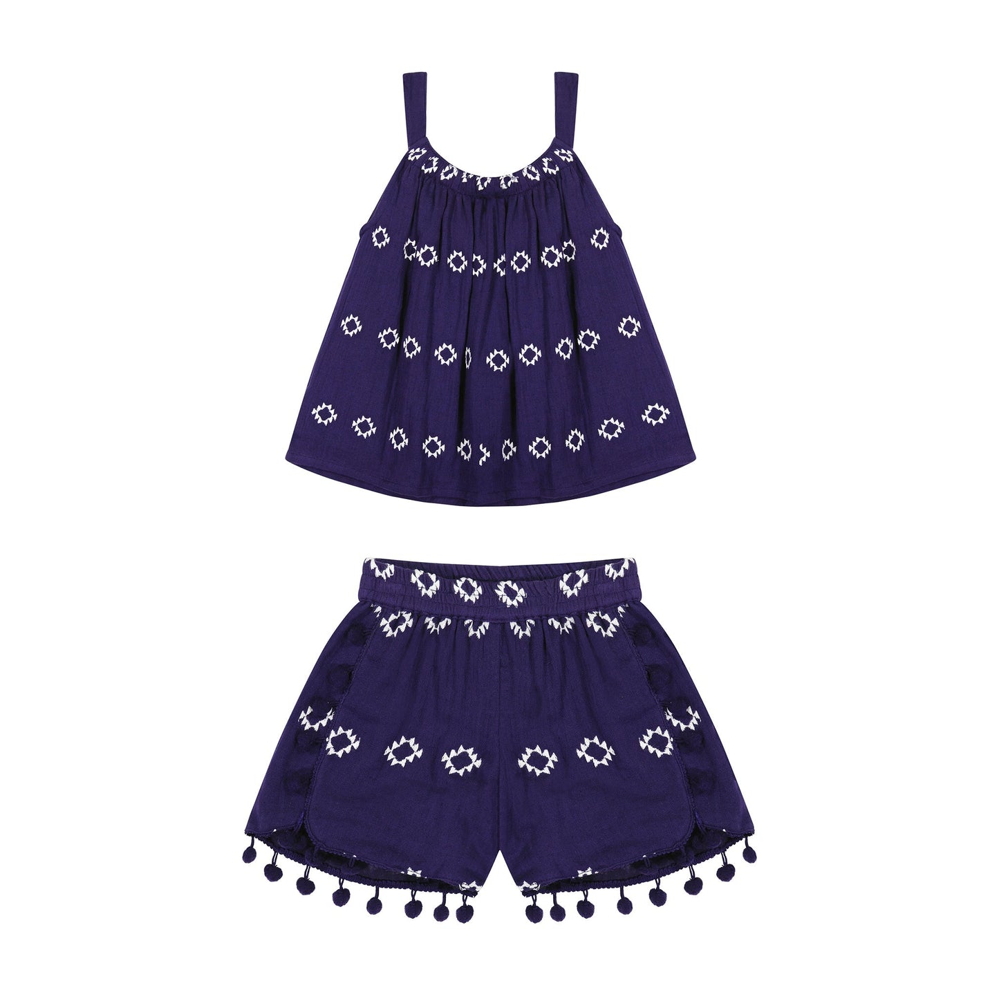 Colette Girl's Top And Short Set Navy Embroidery