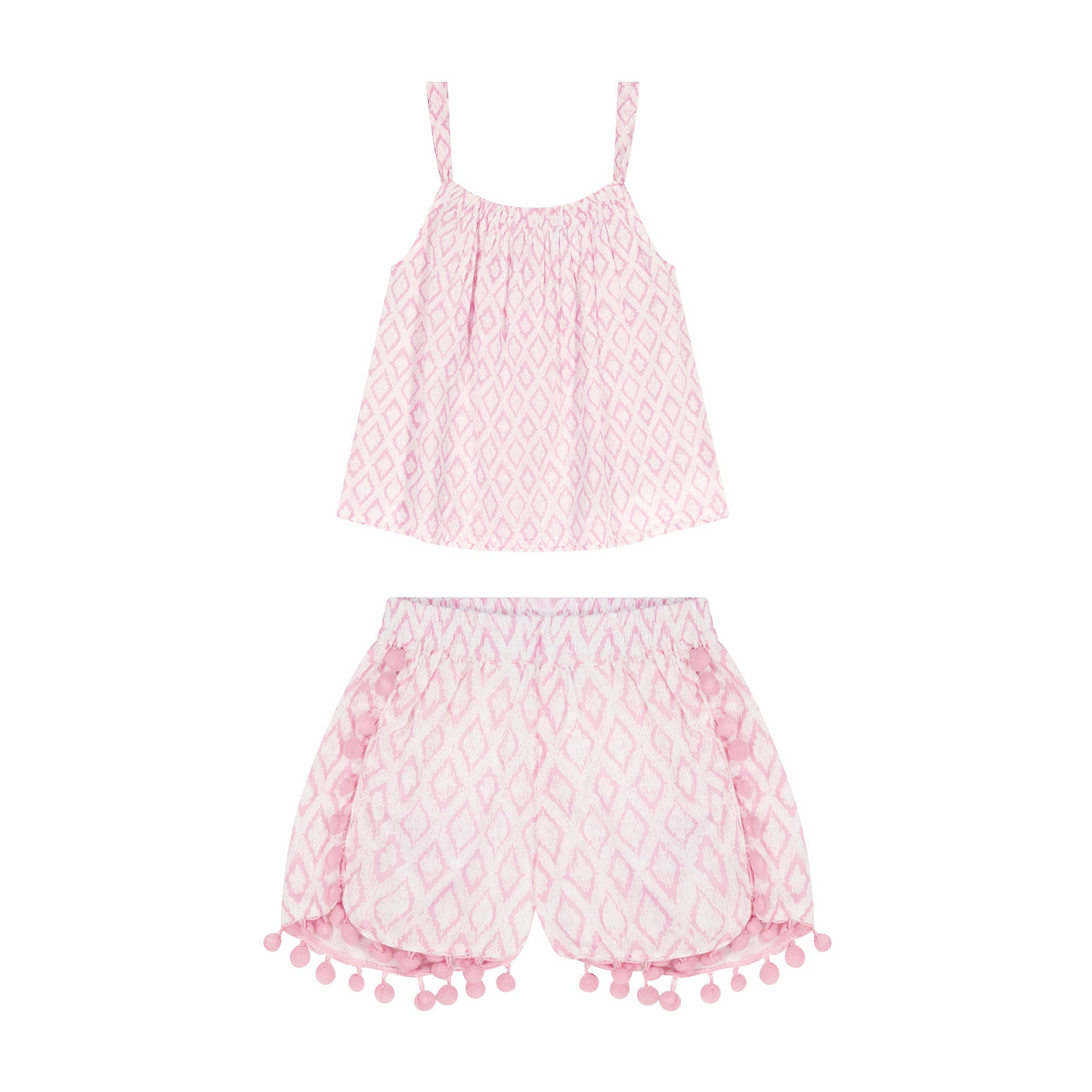 Colette Girl's Top And Short Set in Soft Pink Ikat