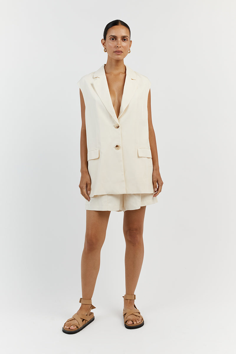 AMELIA OFF WHITE SLEEVELESS BLAZER Clothing DISSH Boutiques 12 OFF WHITE