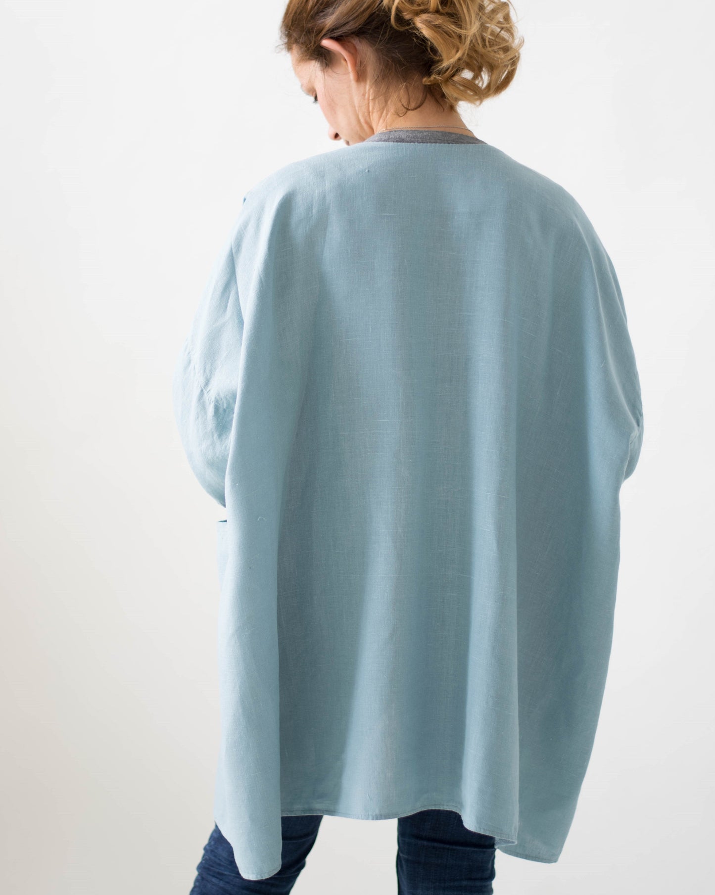 Blue Linen Jacket with Pockets - Oversized Linen Cardigan - Long Olive Linen Coat