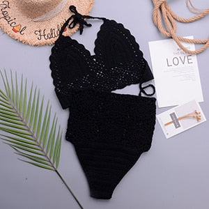 Crochet Lace Up Female Swimsuit High Waist Bikini Bandeau Women Swimwear Two-Pieces Bikini Set Bather Bathing Suit Swim - YourStore YourStore janette_blakely 0 Crochet Lace Up Female Swimsuit High Waist Bikini Bandeau Women Swimwear Two-Pieces Bikini Set Bather Bathing Suit Swim