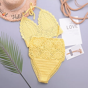 Crochet Lace Up Female Swimsuit High Waist Bikini Bandeau Women Swimwear Two-Pieces Bikini Set Bather Bathing Suit Swim - YourStore YourStore janette_blakely 0 Crochet Lace Up Female Swimsuit High Waist Bikini Bandeau Women Swimwear Two-Pieces Bikini Set Bather Bathing Suit Swim