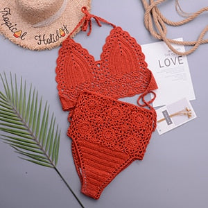 Crochet Lace Up Female Swimsuit High Waist Bikini Bandeau Women Swimwear Two-Pieces Bikini Set Bather Bathing Suit Swim - YourStore YourStore janette_blakely 0 Crochet Lace Up Female Swimsuit High Waist Bikini Bandeau Women Swimwear Two-Pieces Bikini Set Bather Bathing Suit Swim