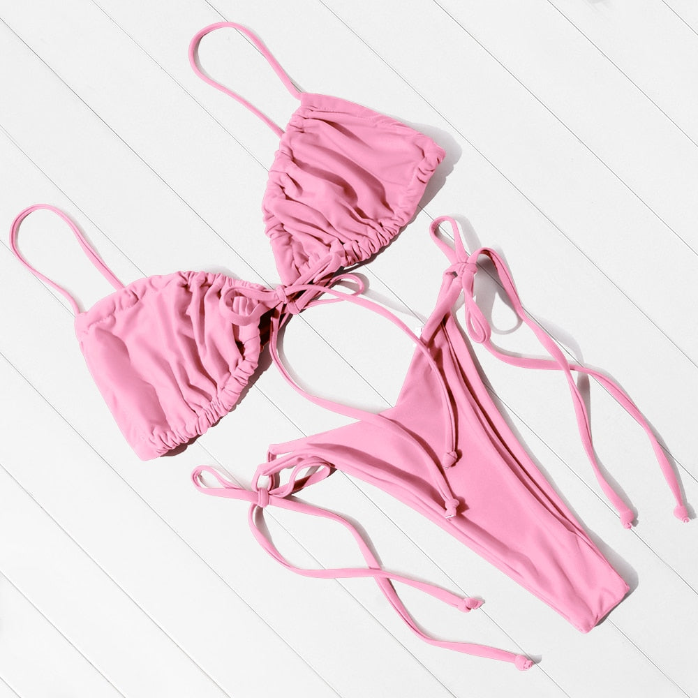 OMKAGI Swimwear Women Solid Swimsuit Sexy Micro Bikinis Set Swimming Bathing Suit Brazilian High Cut Swimsuit 2022 Bikini - YourStore