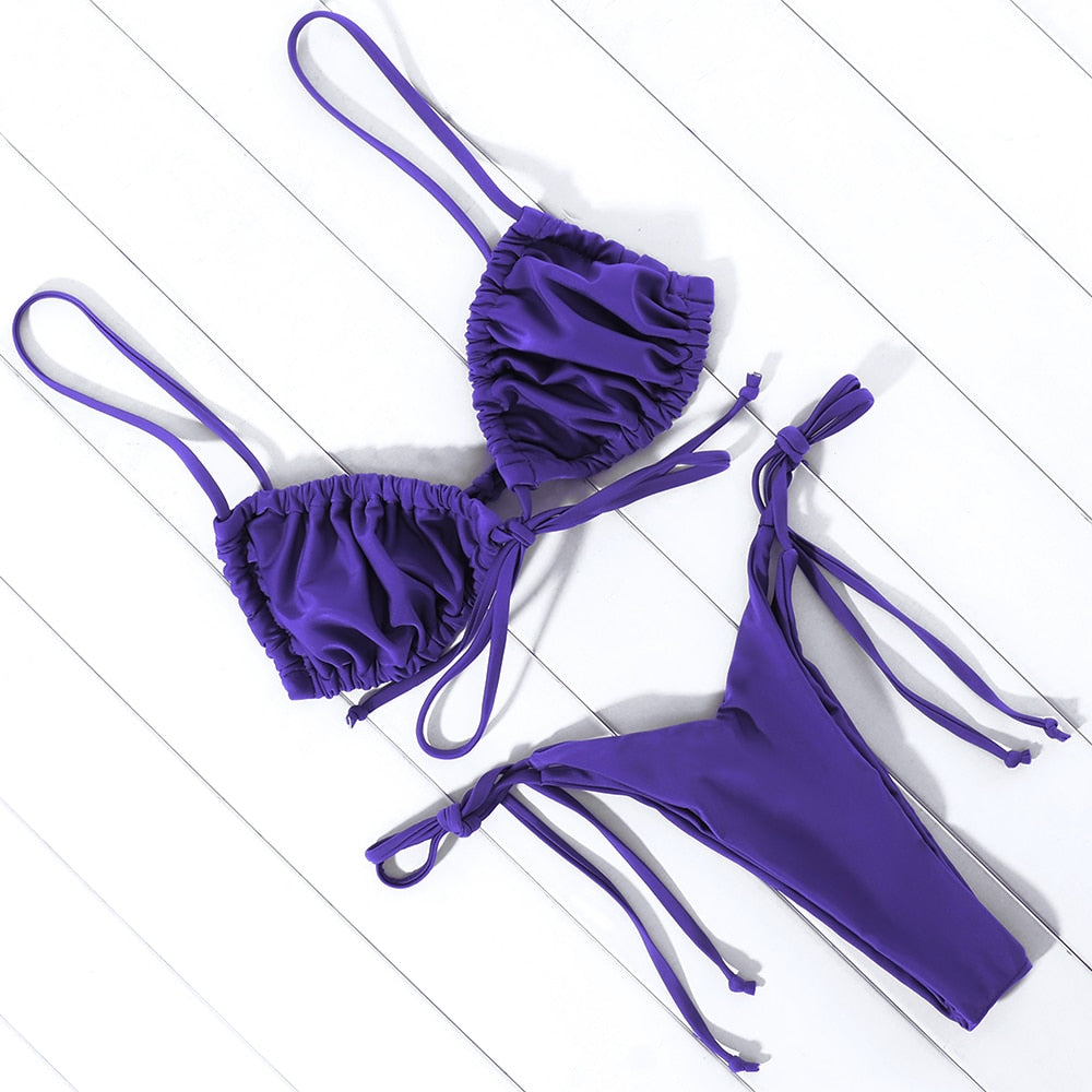 OMKAGI Swimwear Women Solid Swimsuit Sexy Micro Bikinis Set Swimming Bathing Suit Brazilian High Cut Swimsuit 2022 Bikini - YourStore