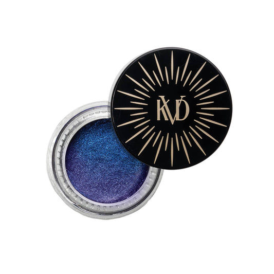Open KVD Dazzle Gel container in shade Blue Shift with cap