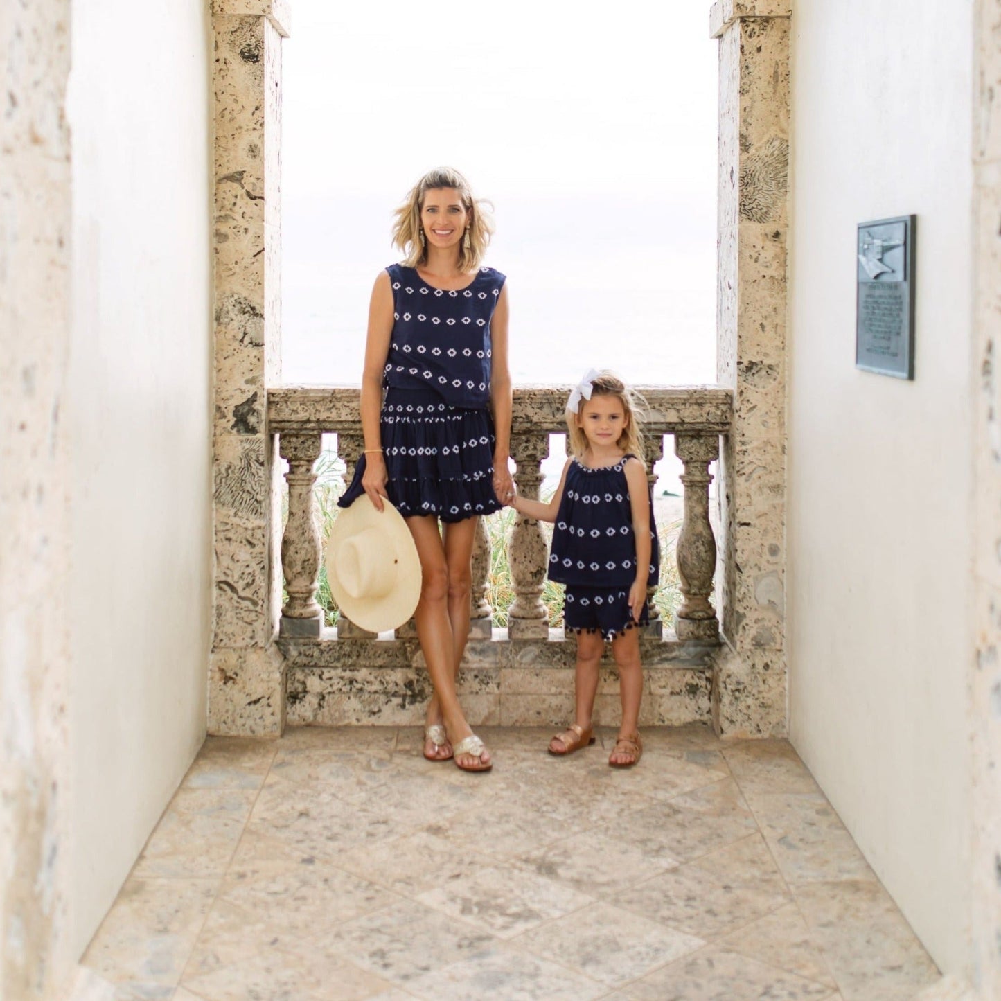 Colette Girl's Top And Short Set Navy Embroidery