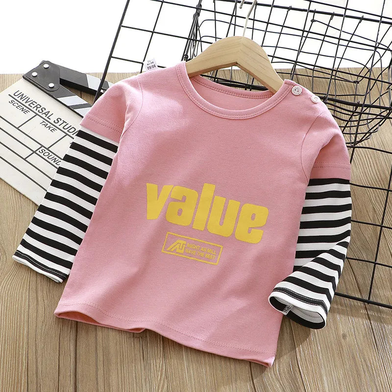 Baby Girls Cartoon Striped T-Shirt