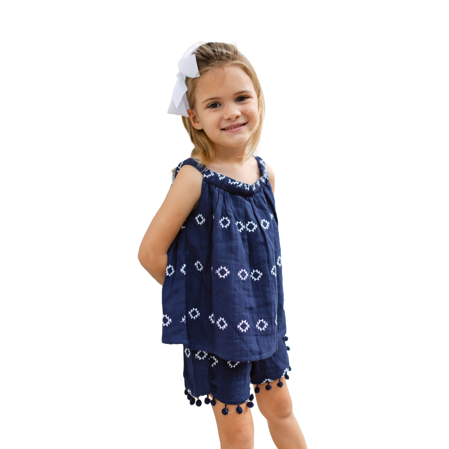 Colette Girl's Top And Short Set Navy Embroidery