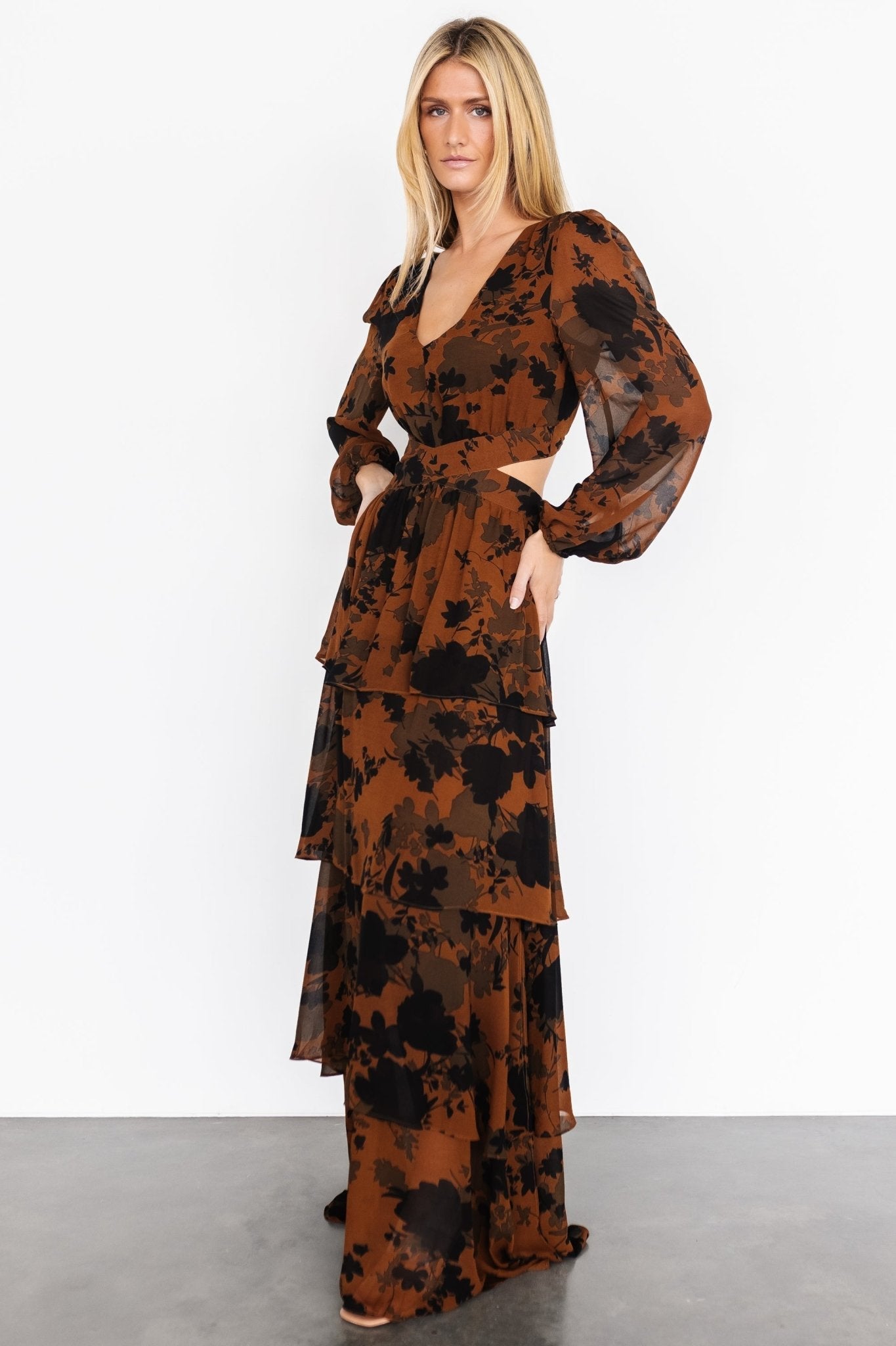 Adalia Open Back Maxi Dress | Espresso Print - Baltic Born