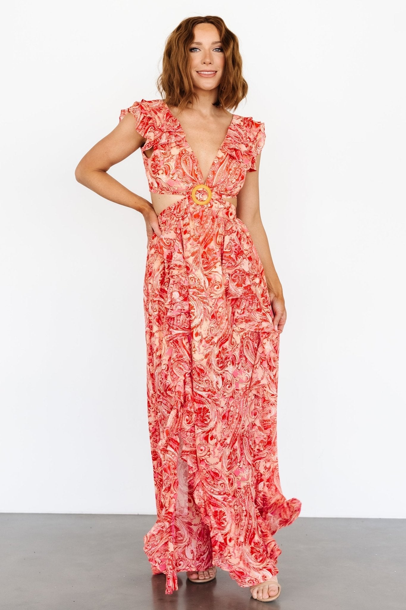 Amoura Cut Out Maxi Dress | Red Print - Baltic Born