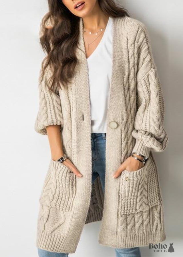 Beige Boho Cardigan - L - Shirts & Tops