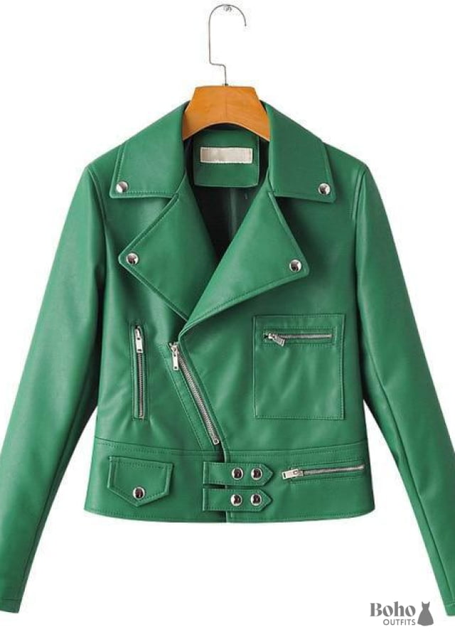 Boho Rock Jacket in Faux Leather - Green / XL - Shirts &