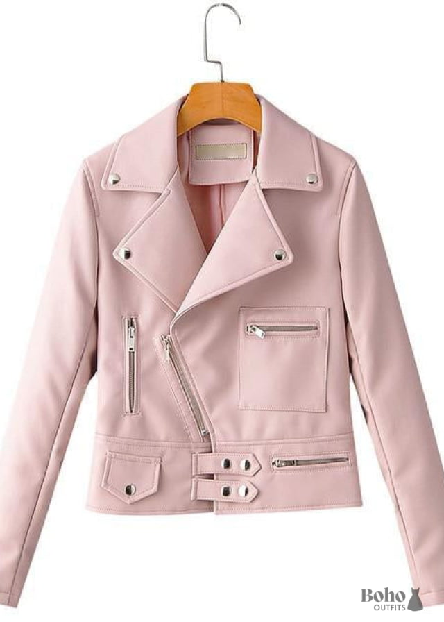 Boho Rock Jacket in Faux Leather - Pink / XL - Shirts & Tops