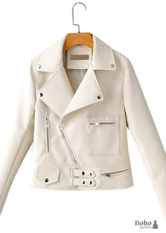 Boho Rock Jacket in Faux Leather - White / S - Shirts & Tops