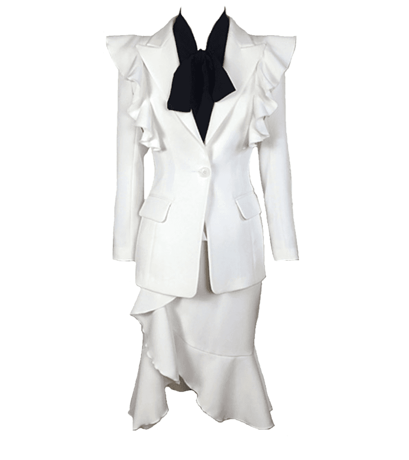 Crash Landing on You Seo Ji-hye Inspired Top and Skirt Set 002 - Full Set (Inner Black Top + White Outer Jacket + White Skirt) / XS / High