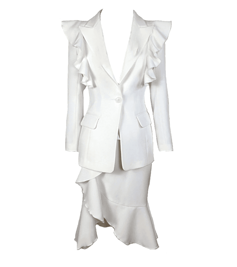 Crash Landing on You Seo Ji-hye Inspired Top and Skirt Set 002 - Half Set (White Outer Jacket + White Skirt [No Inner Black Top]) / XS /